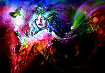 Multiple Colors Fairy, fairy, ball of magic, multiple colors, hummingbird, female HD wallpaper