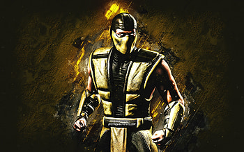 Scorpion, Mortal Kombat Mobile, Scorpion MK Mobile, Mortal Kombat, yellow stone background, Mortal Kombat Mobile characters, grunge art, Scorpion Mortal Kombat, Classic Scorpion HD wallpaper