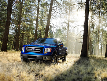 Ford f150, blue, ford, cars, speed, roads, forest HD wallpaper