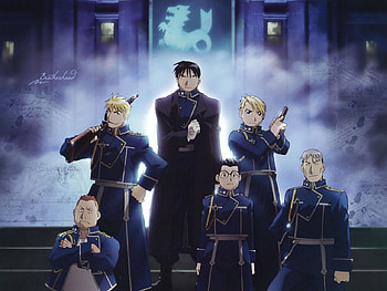 Riza Hawkeye, Roy Mustang, Anime, Fullmetal Alchemist, Heymans Breda, Jean Havoc, Kain Fuery, Vato Falman HD wallpaper
