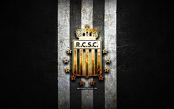 Royal Charleroi FC, golden logo, Jupiler Pro League, black metal background, football, belgian football club, Royal Charleroi logo, soccer, Royal Charleroi SC HD wallpaper