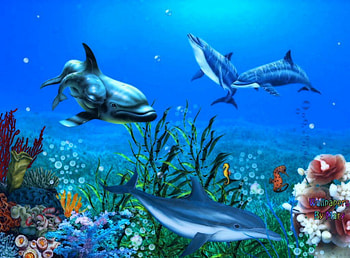Dolphins Garden, oceans, marinelife, dolphins, underwater, fish HD wallpaper