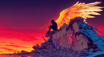 Wings Of Fire Divine Rise Powerful And Inspiring, wings, sunset, sky, purple, mountains, anime-boy, artist, artwork, art, digital-art, ai, deviantart HD wallpaper