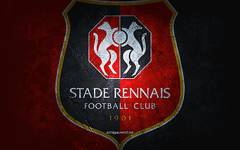 Stade Rennais FC, French football team, red background, Stade Rennais FC logo, grunge art, Ligue 1, France, football, Stade Rennais FC emblem HD wallpaper