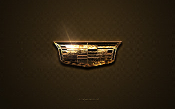 Cadillac golden logo, artwork, brown metal background, Cadillac emblem, creative, Cadillac logo, brands, Cadillac HD wallpaper