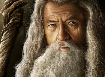 Gandalf the Grey, man, gandalf, wizard, the hobbit, lotr, digital, fantasy, portrait, face, luminos HD wallpaper