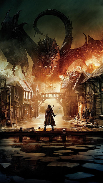 Smaug, Battle of the Five Armies, , Fantasy landscape HD phone wallpaper