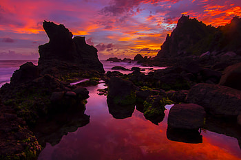 Nature, Sunset, Stones, Sea, Rocks HD wallpaper