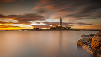 Lighthouse, architecture, water, sunset HD wallpaper