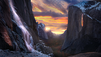'Firefall' on Horsetail Fall, Yosemite National Park, California, nature, Yosemite National Park HD wallpaper