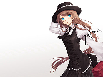 Anime, Girl, Hat, Brunette, Tie, Suitcase HD wallpaper