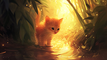 Cute Cat in Sunlit Forest, cute, cat, cute cat, kitten HD wallpaper