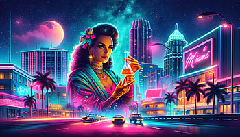 Retro Futuristic Scientist, scientist, Miami, neon, cityscape, science HD wallpaper