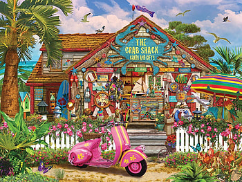 The Crab Shack, shop, flowers, fence, painting, colors, motorcycle HD wallpaper