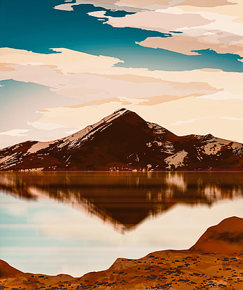 Sky, Art, Mountains, Snow, Rocks, Lake HD phone wallpaper