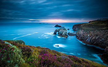 Cliff, sky, coast, sunset HD wallpaper