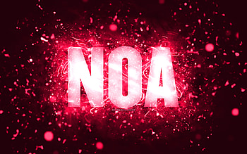 Happy Birtay Noa, , pink neon lights, Noa name, creative, Noa Happy Birtay, Noa Birtay, popular american female names, with Noa name, Noa HD wallpaper