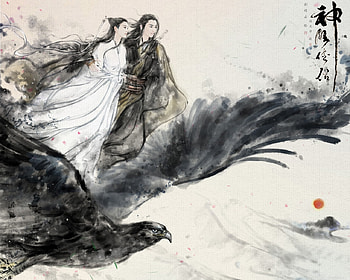 The Brave Archer, oriental, art, woman, man HD wallpaper
