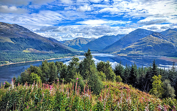Somewhere in the Scottish Highlands, hills, clouds, landscape, trees, sky, lake HD wallpaper