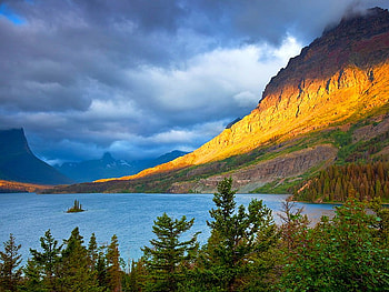 Lake, golden, cool, mountain HD wallpaper