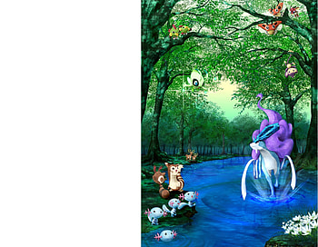 Pokemon Forest, river, white, tree, plant, anime, fantasy, flower, water, forest, pokemon, stream HD wallpaper