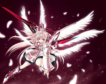 ReadytoFight, wings, white, anime, red, other, sky, fight, girl HD wallpaper
