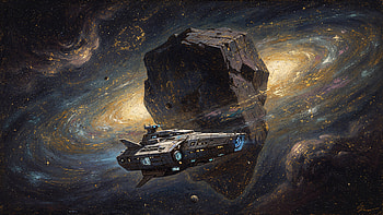 — Void Hauler: Spiral Belt Transit, Spaceship, Asteroid, Galaxy HD wallpaper