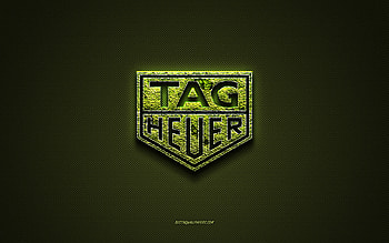 TAG Heuer logo, green creative logo, floral art logo, TAG Heuer emblem, green carbon fiber texture, TAG Heuer, creative art HD wallpaper