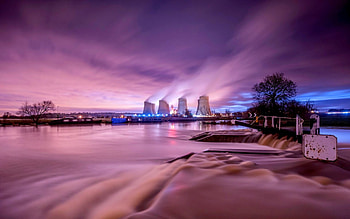 WHERE the POWER COMES, river, timelapse, Power, Night, nuclear, plant, tech, reflection, mech, sky, steam HD wallpaper