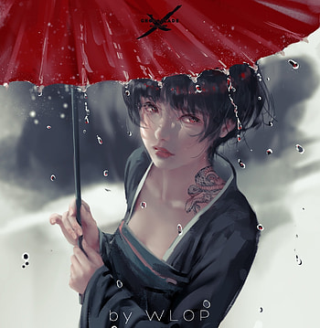 Girl with red umbrella, beautiful, art HD phone wallpaper