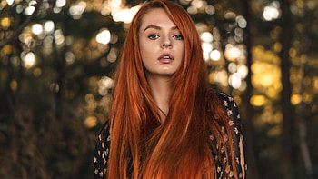 Long Red Hair Girl Model Is Standing In Blur Bokeh Background Wearing Black Dress Girls HD wallpaper