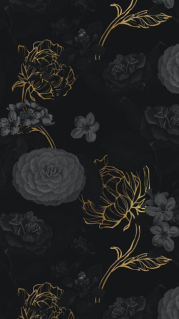 premium illustration of Hand drawn dark and gold flower patterned backgro in 2021. Dark , Black dark, Black background HD phone wallpaper