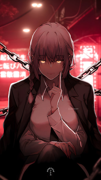 Makima, Chainsaw, Japan_Street, Red, Chainsawman, magenta, ANASXART, art HD phone wallpaper