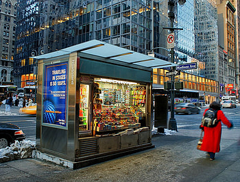News Stand, buildings, people, entertainment, cars HD wallpaper