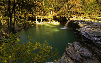 Falling water falls getting some wonderful autumn colors, Ozark National Forest, Arkansas, trees, river, rocks, usa HD wallpaper