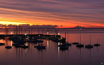 marina sunset, sea, boat, marina, sunset HD wallpaper