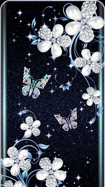 Jeweled flowers and butterflies, jewelry, butterfly, artistic, flower HD phone wallpaper