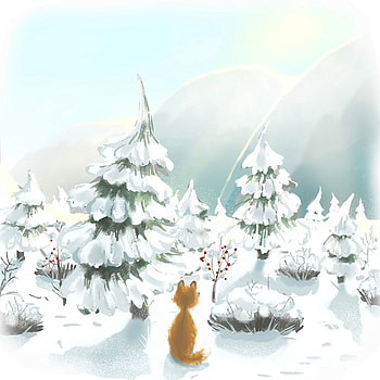 Winter, Trees, Art, Snow, Fox HD phone wallpaper