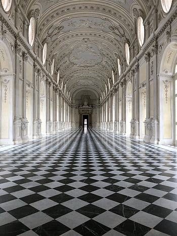 A stunning view of a Baroque hall featuring geometric patterns and exquisite architectural details. HD phone wallpaper
