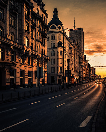 Cities, Sunset, Architecture, Cars, City, Building, Road HD phone wallpaper