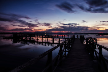 Nature, Sunset, Sky, Lake, Pier HD wallpaper