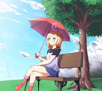 Sunny day, outdoor, pretty, anime girl HD wallpaper