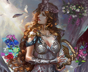 Heaven, blue, art, girl, pink, fantasy, flower, xiaobotong, red, luminos HD wallpaper