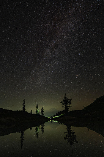 Nature, Trees, Stars, Night, Mountain, Reflection HD phone wallpaper