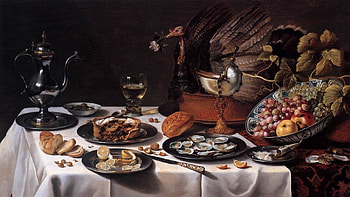 ~Still Life With Turkey Pie~, Pieter Claesz, pie, still life, painting, turkey, art, Thanksgiving HD wallpaper