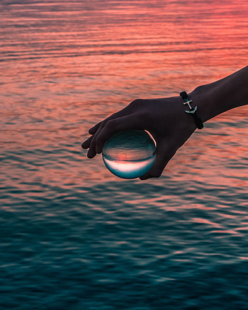 Water, Waves, Reflection, Hand, Miscellanea, Miscellaneous, Glass, Ball HD phone wallpaper