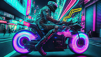The Neon Cyber Ride Motorbike, neon, cyberpunk, artist, artwork, digital-art HD wallpaper