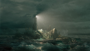 Sherlock Holmes: The Awakened - The Lighthouse ( upsized & enhanced), lighthouse, storm, island, video game, Sherlock Holmes: The Awakened HD wallpaper