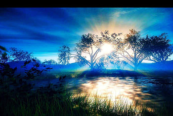 Sundown symphony, rays, sundown, clouds, trees, sky, water, lake, reflections HD wallpaper