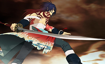 Koujaku, sword, tattoo, blade, anime, weapon, dramatical murder, male, warrior HD wallpaper